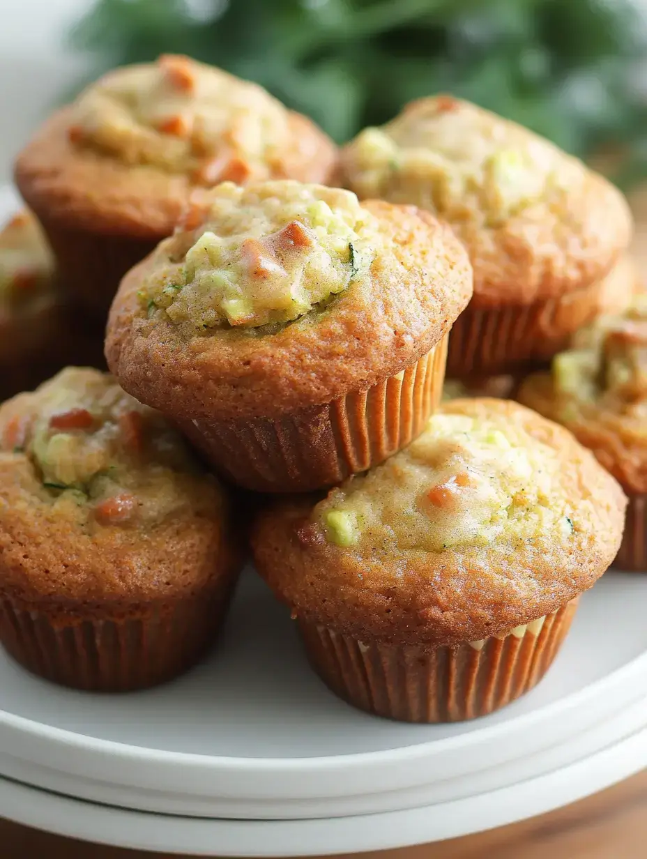 Una pila de magdalenas doradas con parte superior desmenuzable, mostradas en un plato blanco, rodeadas de vegetación.