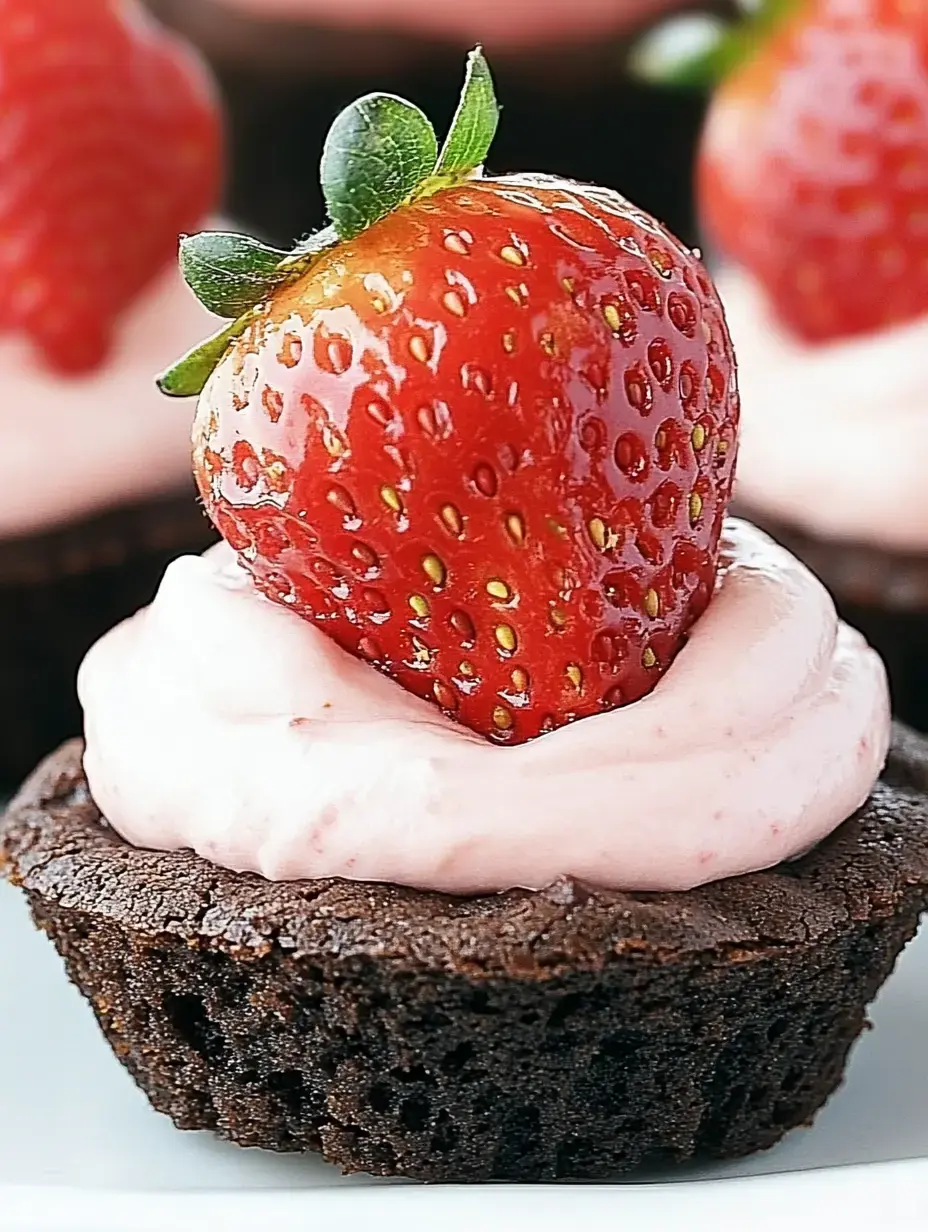 Un cupcake de chocolate con crema rosa y una fresa fresca encima.