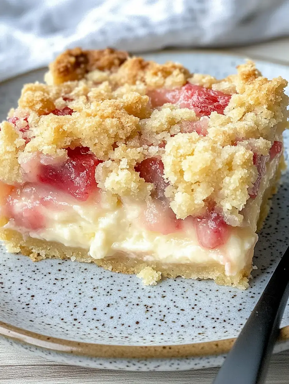 Un trozo de tarta de fresa cubierto con migas crocantes sobre un plato.