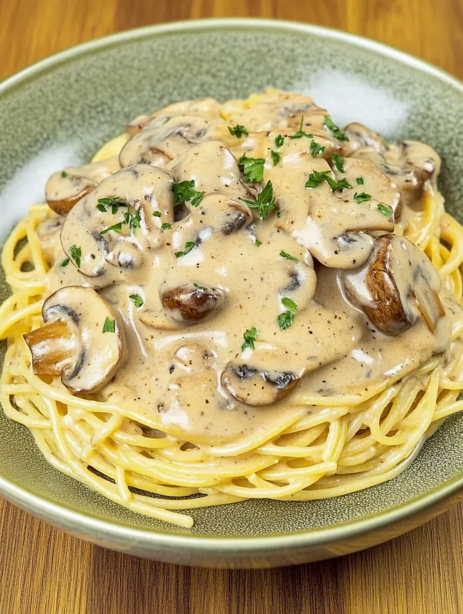 Spaghetti en salsa cremosa de setas – Suave y sabroso