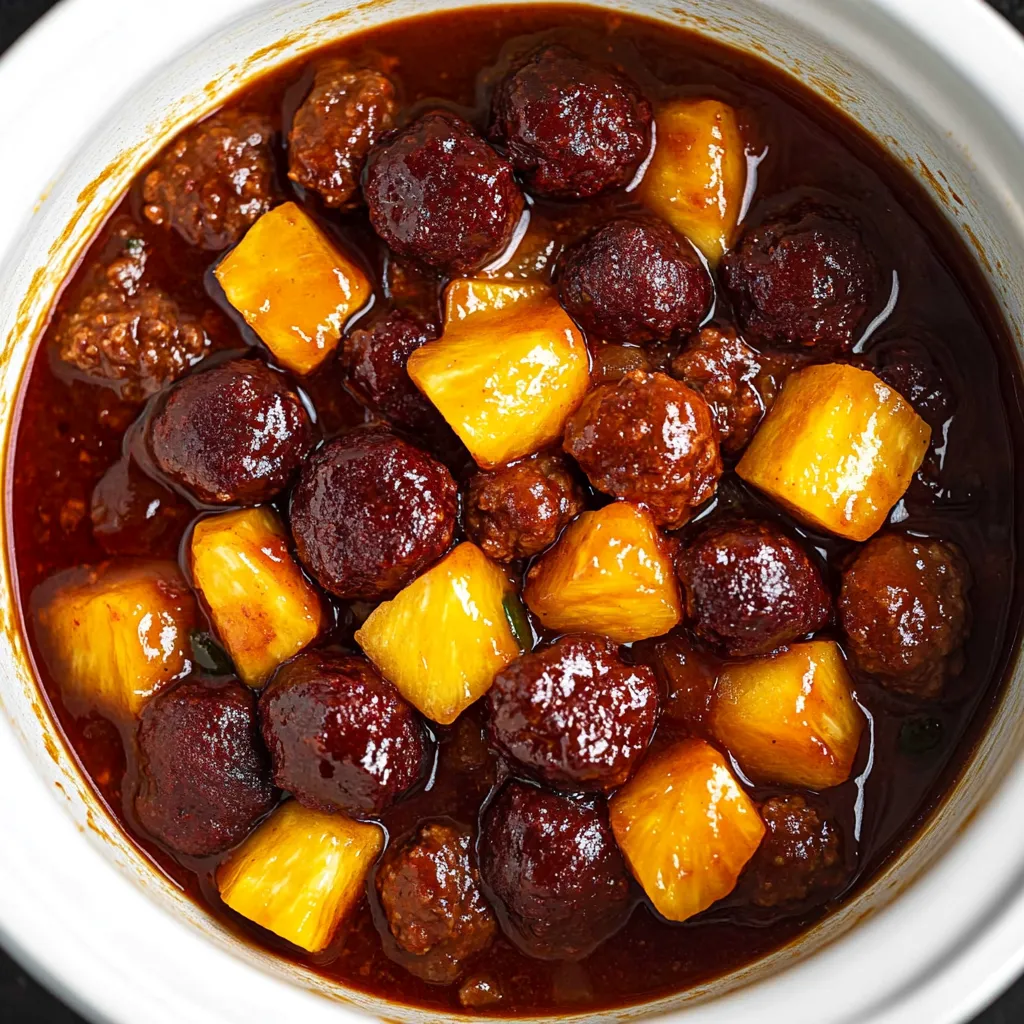 Albóndigas Piña y Salchichas en Olla Lenta