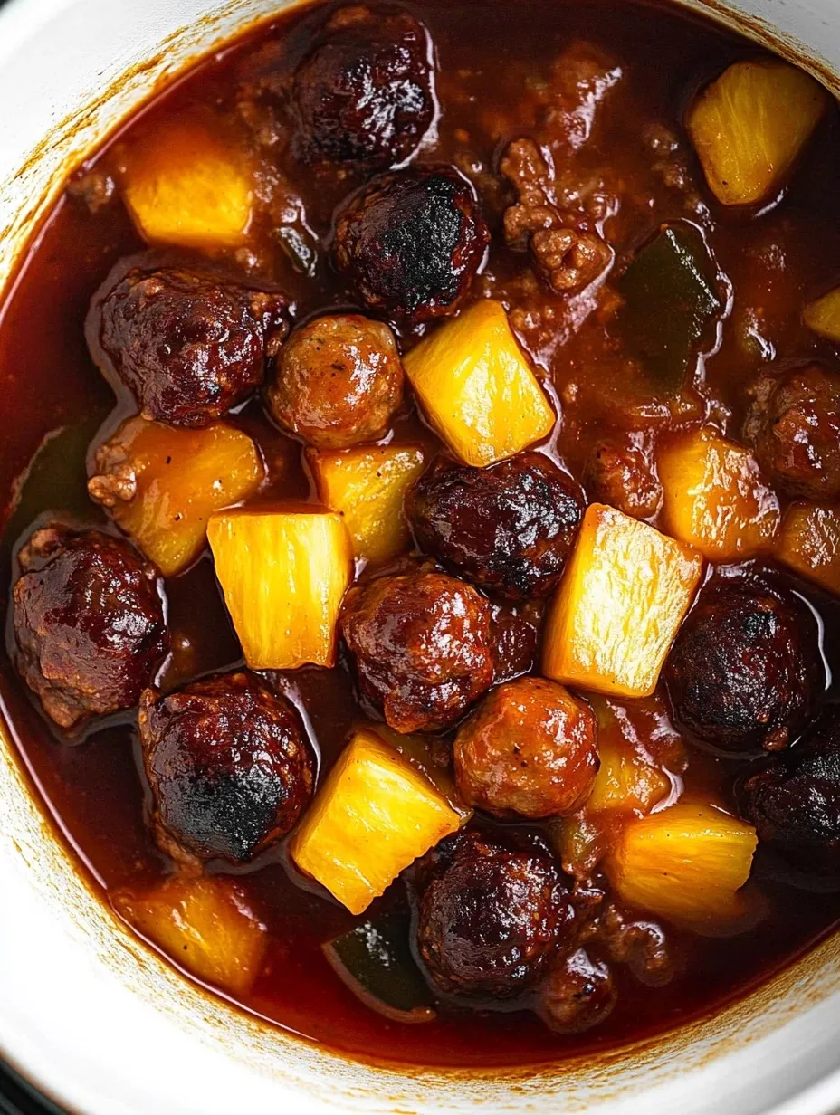 Albóndigas y Salchichitas con Piña en Olla Lenta