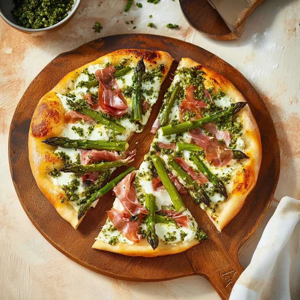 Pizza Blanca con Espárragos, Prosciutto y Gremolata