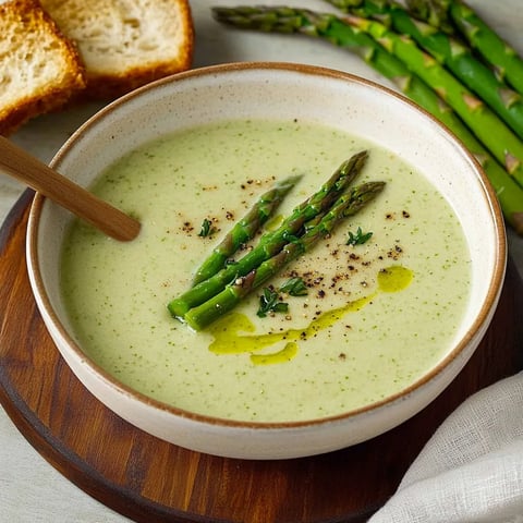 Sopa cremosa de espárragos verdes