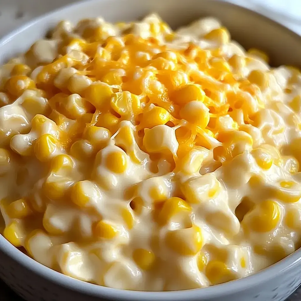 Un plato lleno de maíz cremoso cubierto con queso rallado.