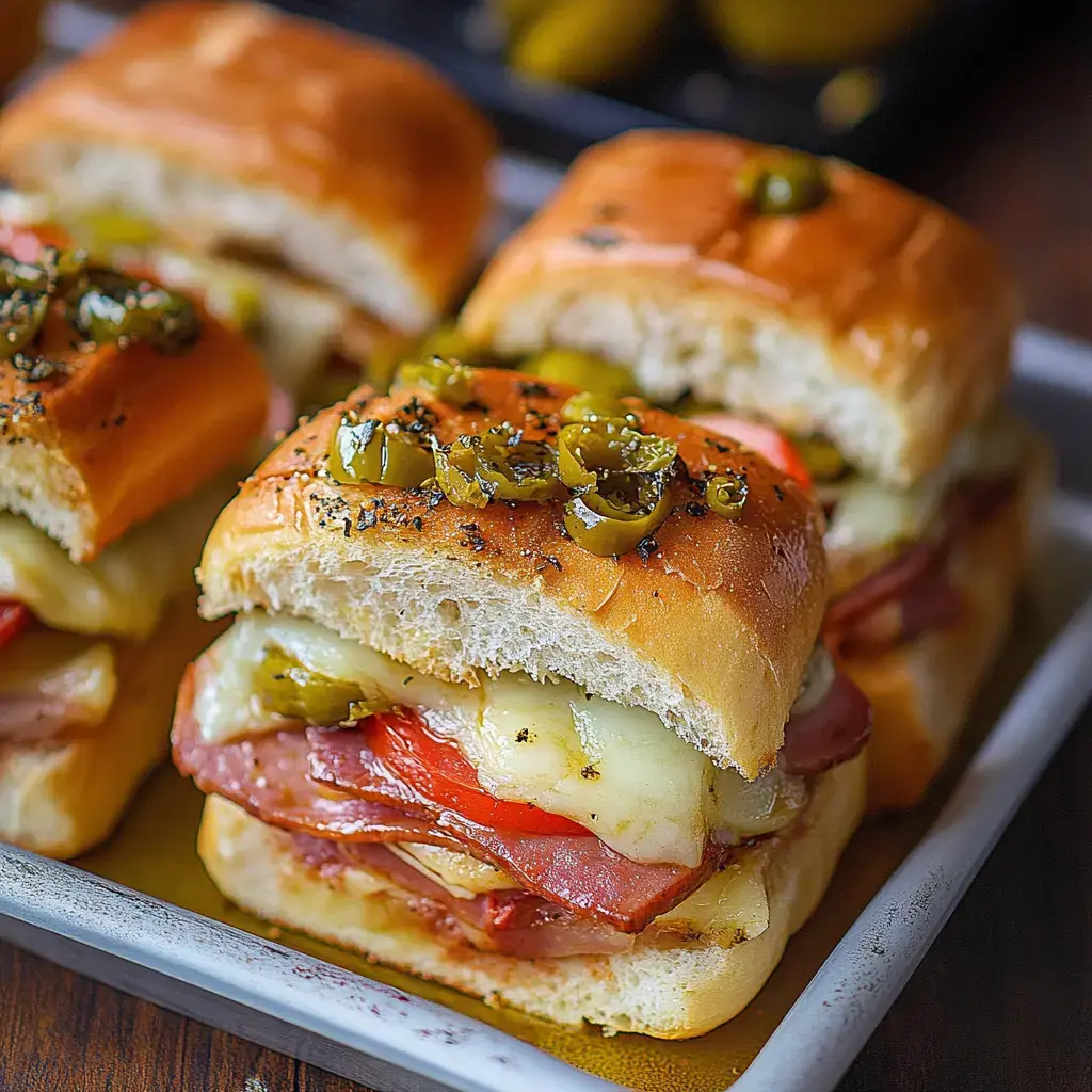 Una vista cercana de tres bocadillos deliciosos con capas de queso, rodajas de tomate y jalapeños en pan suave.