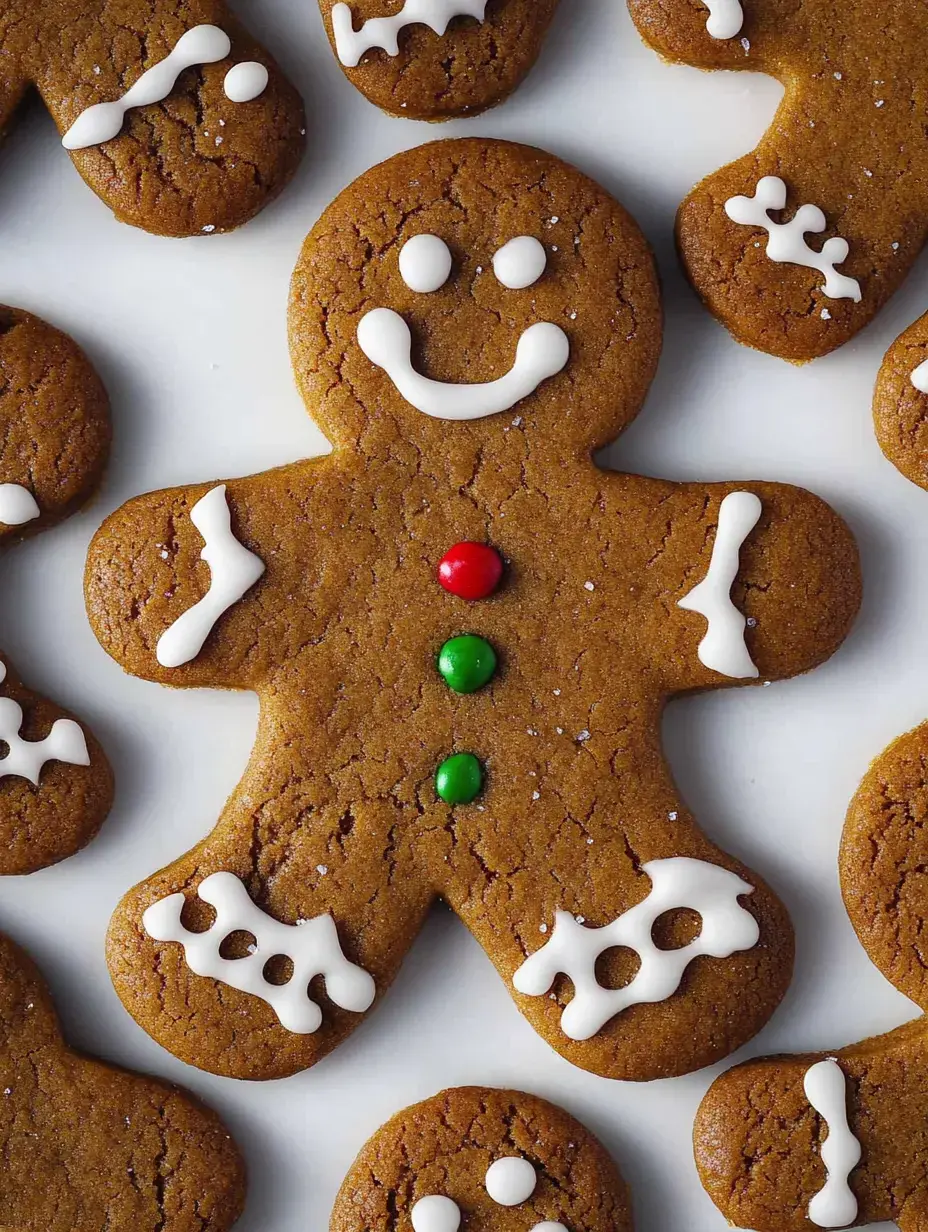 Un conjunto de galletas de jengibre en forma de muñeco, con glasa y caramelos coloridos arriba.