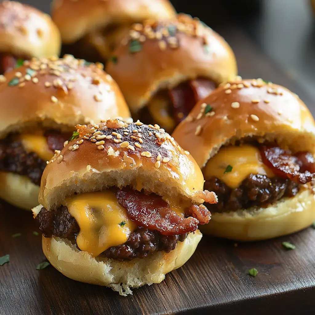 Bollitos rellenos de queso fundido y bacon crujiente cubiertos con semillas de sésamo y perejil.