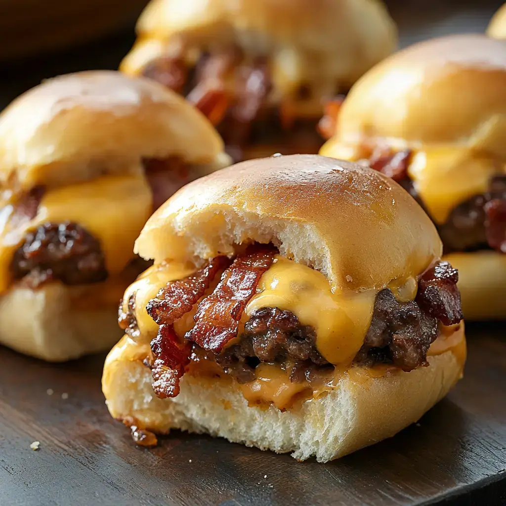 Bollitos mini rellenos de queso y bacon sobre madera, listos para comer.