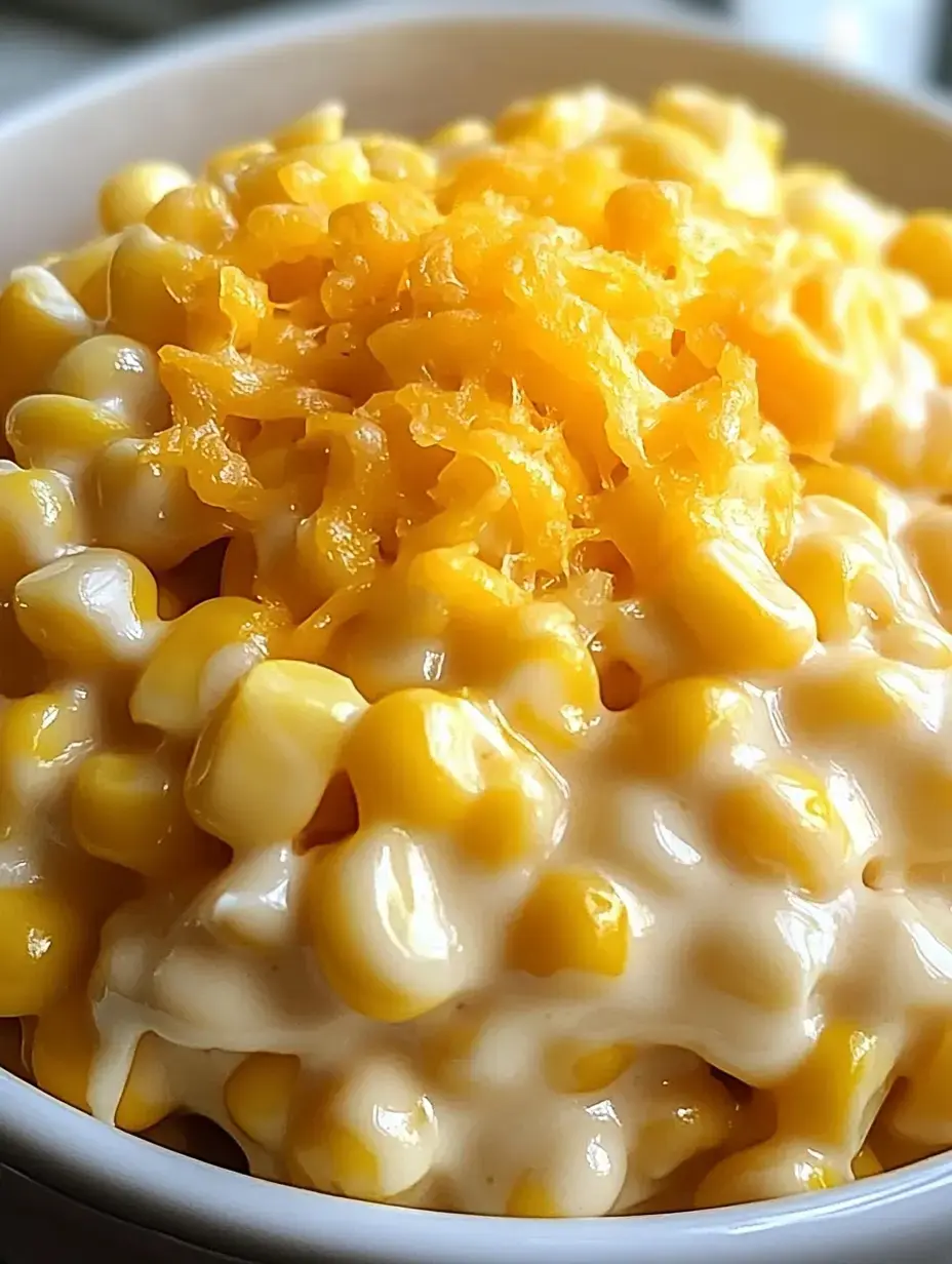 Primer plano de un tazón con maíz cremoso cubierto con queso rallado.
