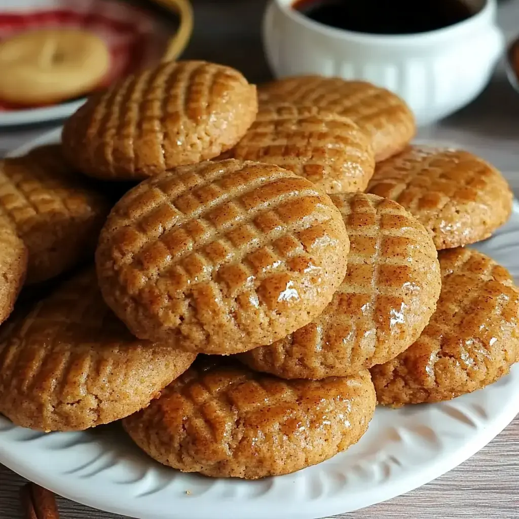 Un plato lleno de galletas recién horneadas con un patrón decorativo en la superficie.