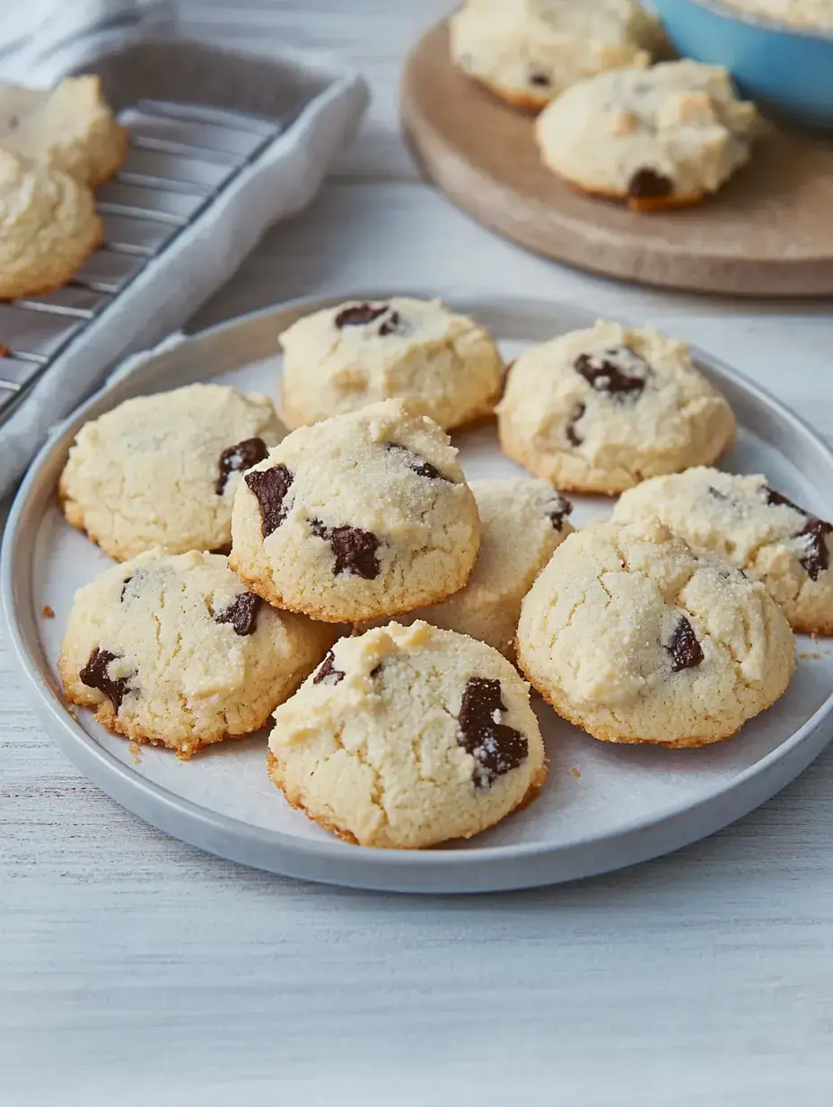 Un plato con galletas recién horneadas decoradas con trocitos de chocolate.