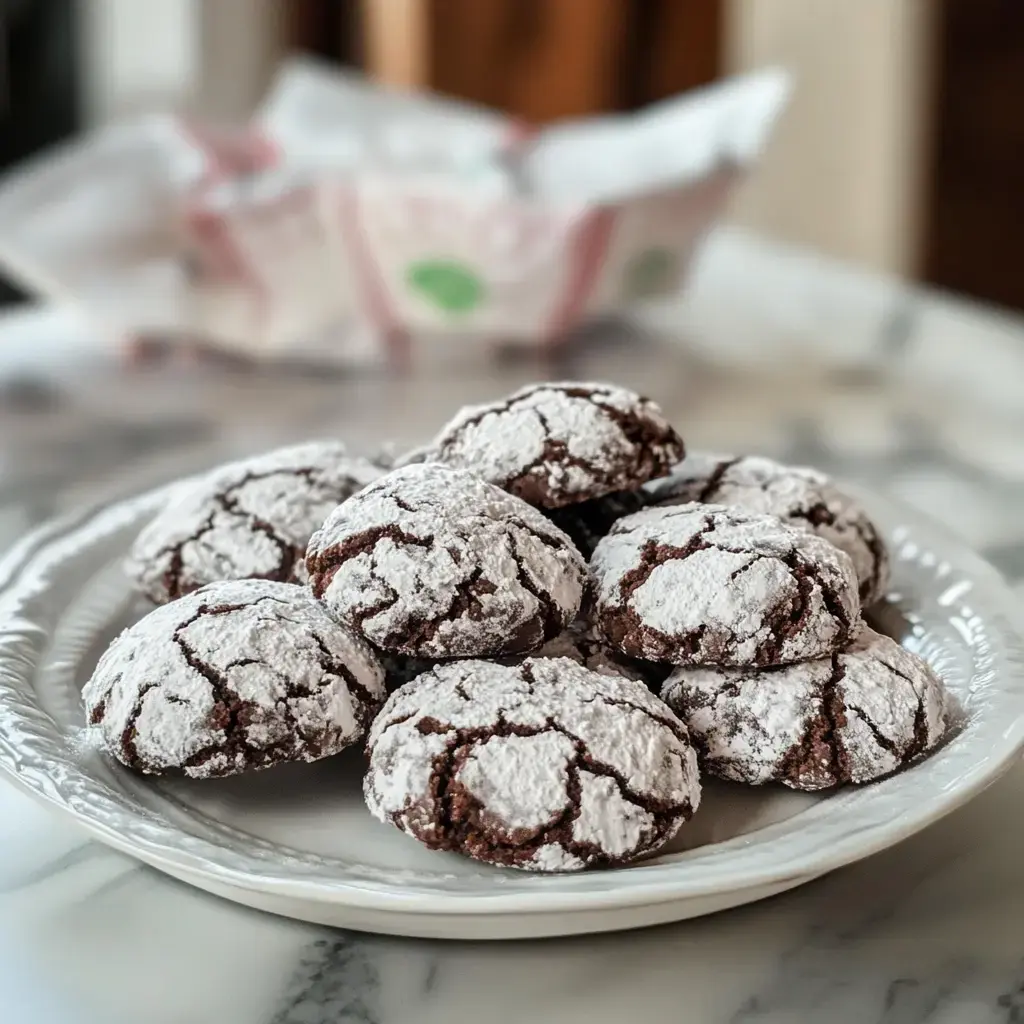 Un plato lleno de galletas de chocolate cubiertas de azúcar glas.
