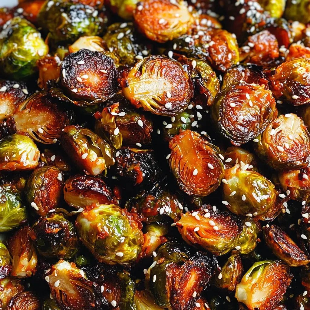 Bolitas de brócoli de Bruselas tostadas, doraditas y con sésamo encima.