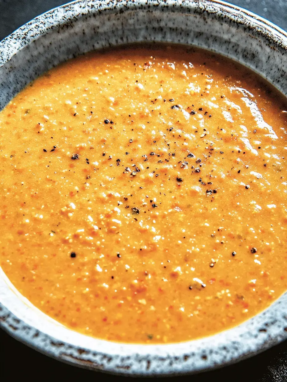 Un plato lleno de sopa cremosa anaranjada decorada con pimienta negra molida.