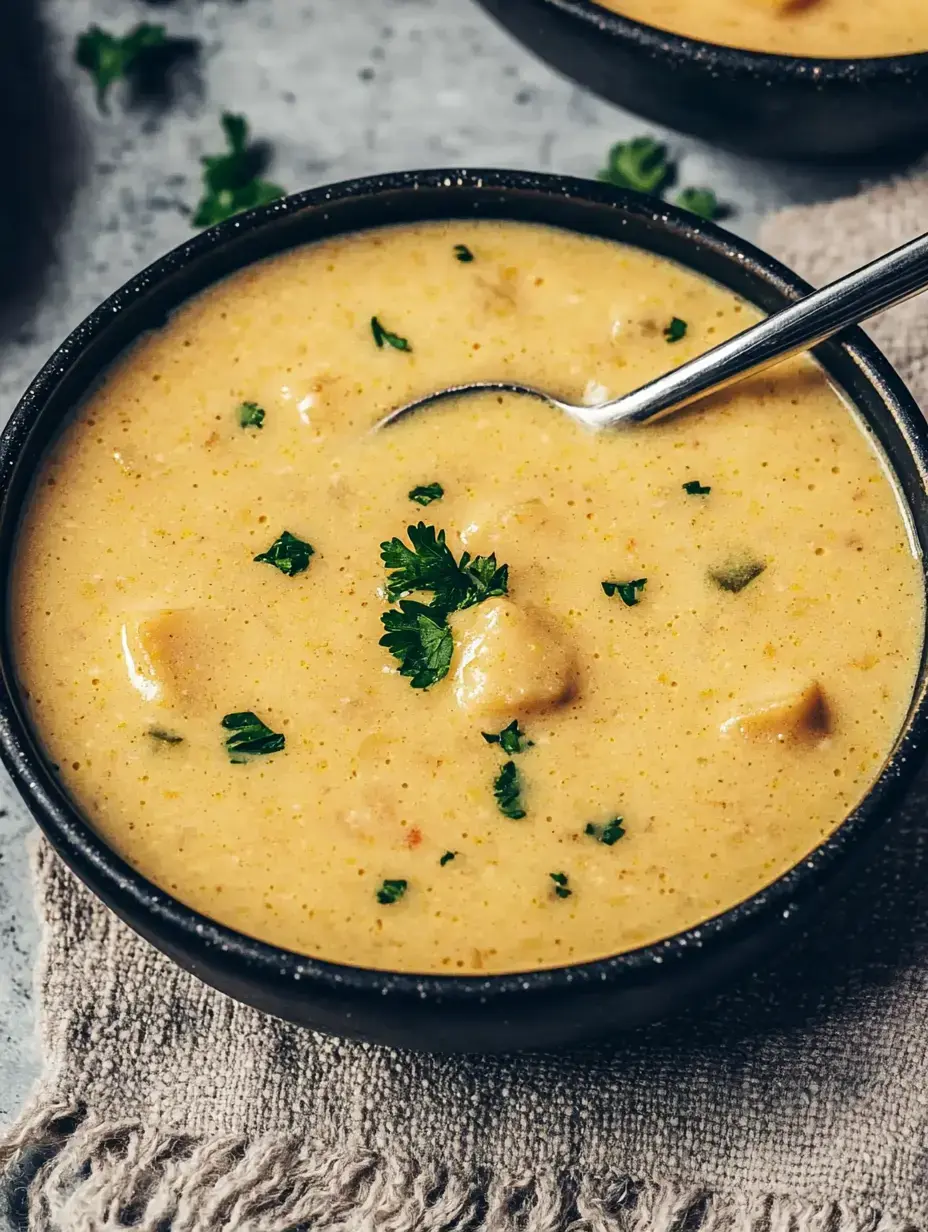 Un cuenco de sopa espesa con hierbas frescas sobre la mesa.