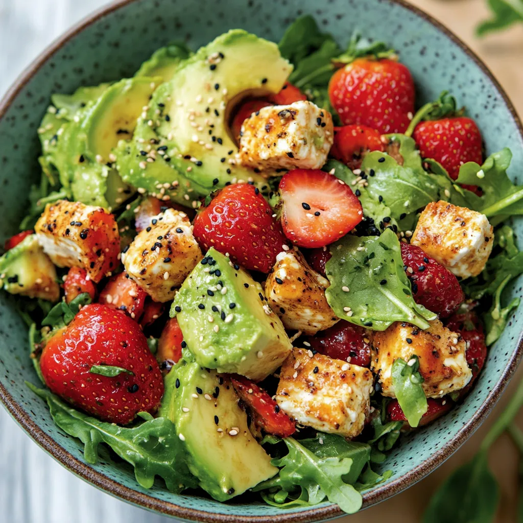 Ensalada con pollo, fresa y aguacate