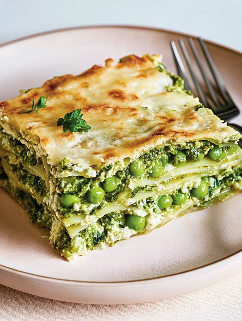Lasaña Verde Vegana con Guisantes y Bechamel de Tofu – Saludable y Cremosa