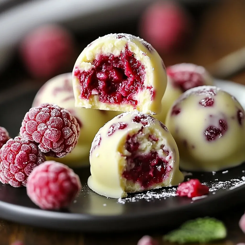 Bolas de tarta de queso con chocolate blanco y frambuesa