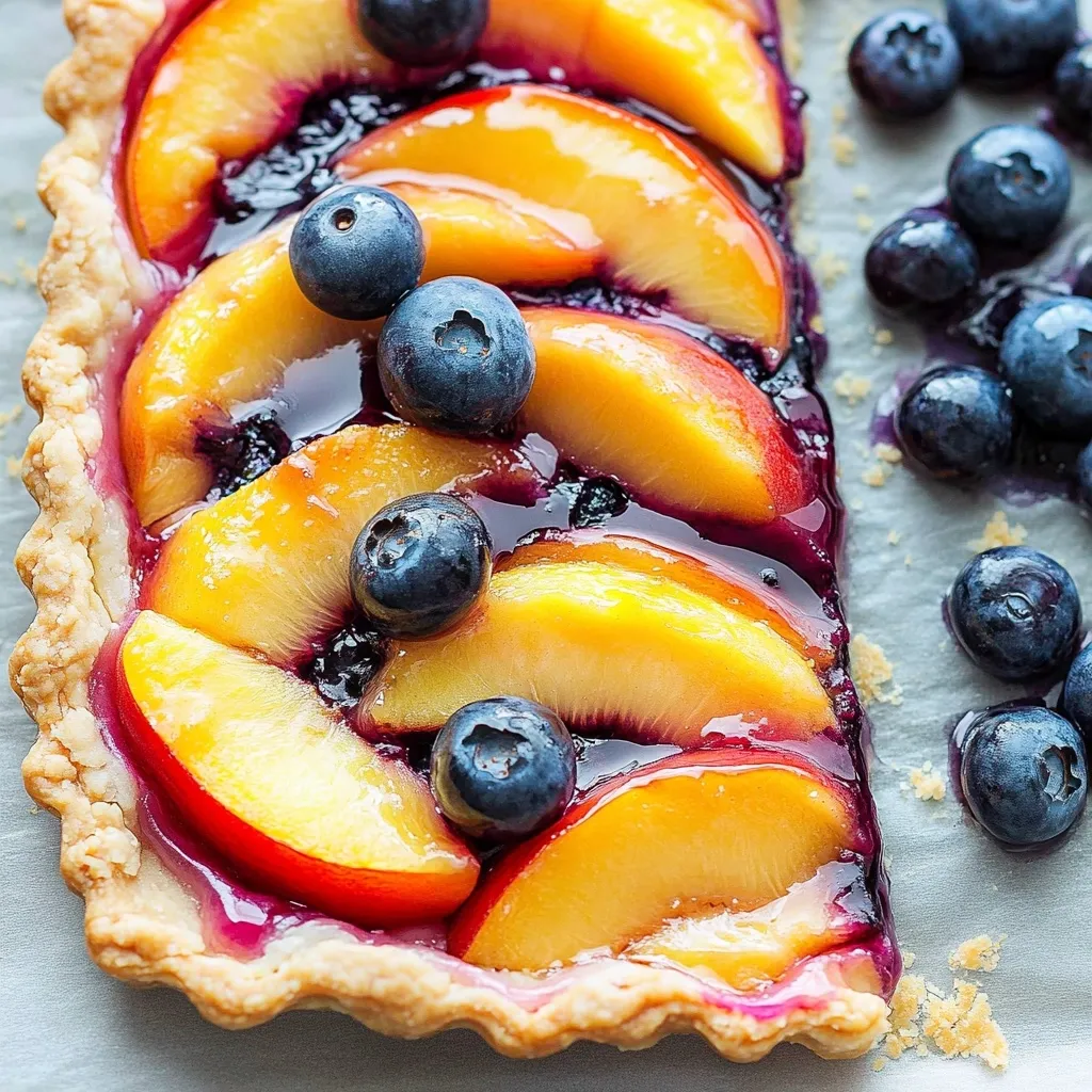 Deliciosa Tarta de Melocotón y Arándanos con Glaseado de Vainilla