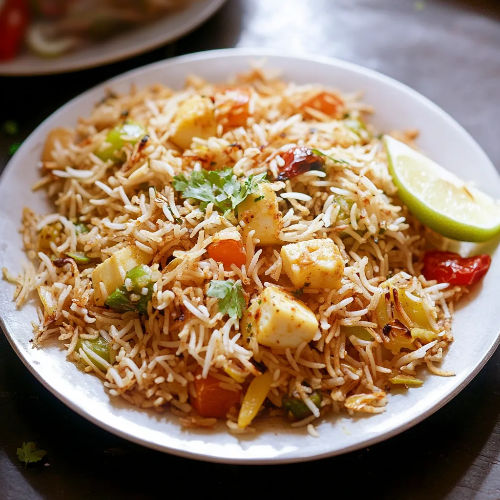Sabroso Biryani con Paneer, vegetales y azafrán