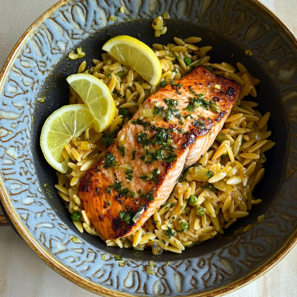 Salmón, Limón y Orzo en Sartén