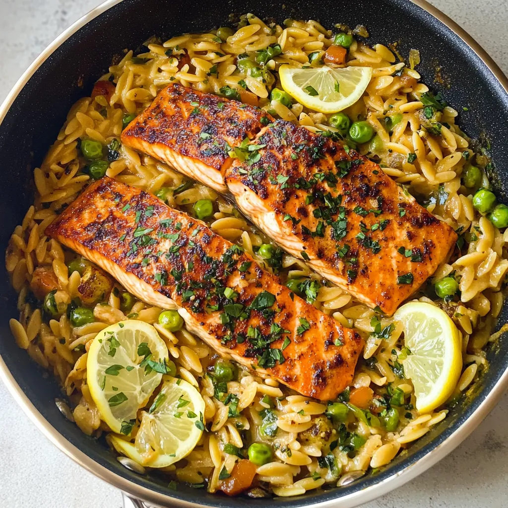 Orzo y Salmón con Limón en Sartén Fácil