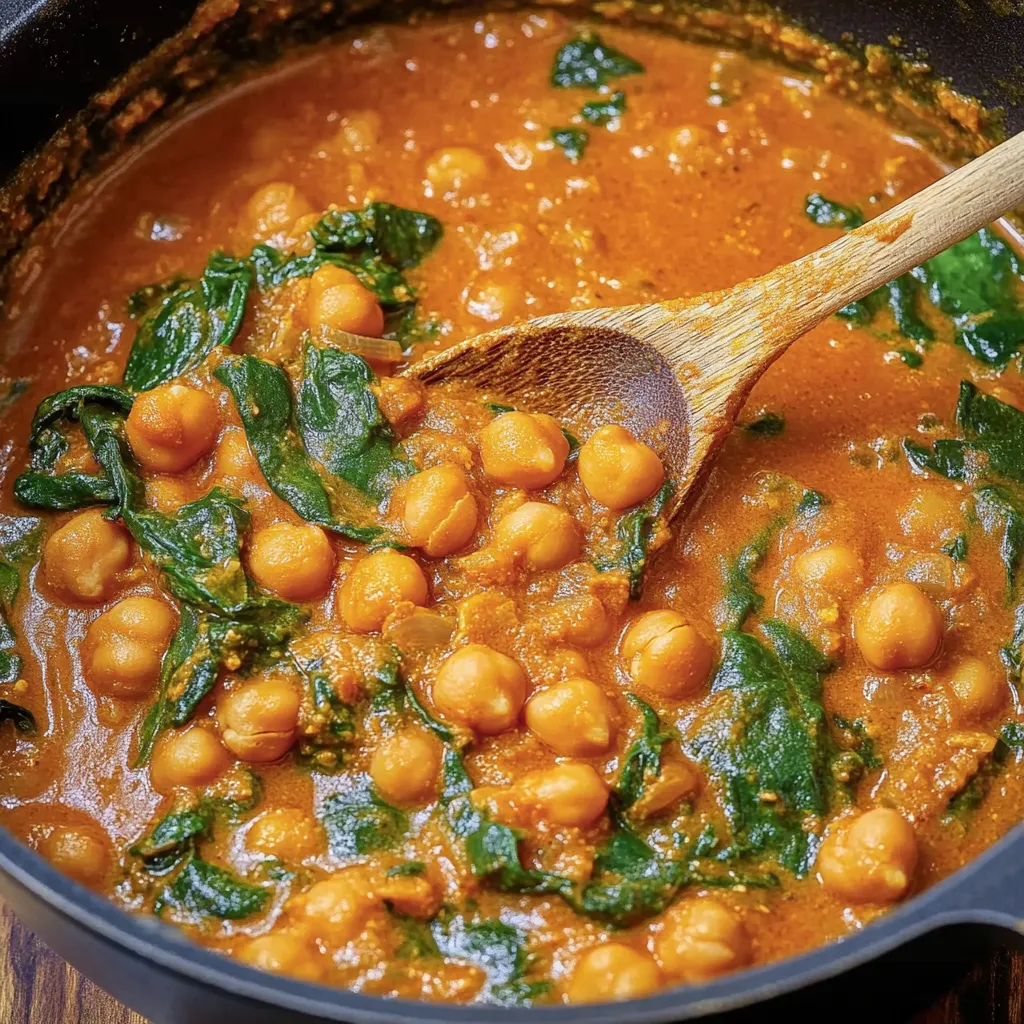 Curry de garbanzos con espinacas