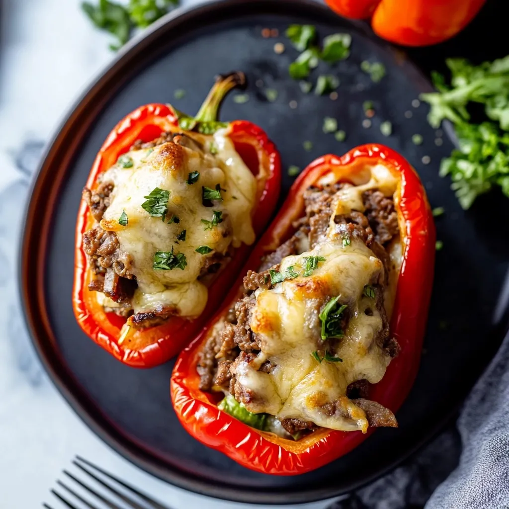 Pimientos rellenos fáciles de cheesesteak