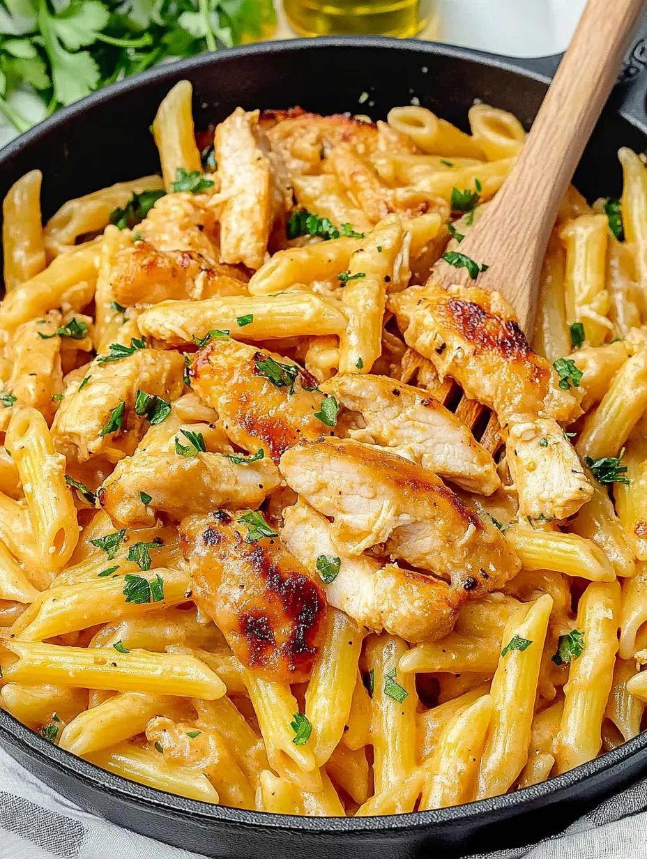 Penne cremoso con pollo y bacon