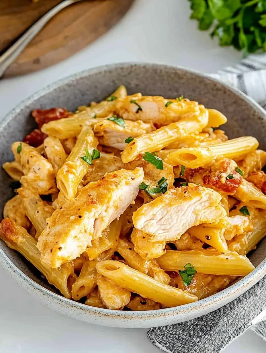 Penne cremoso pollo bacon casero