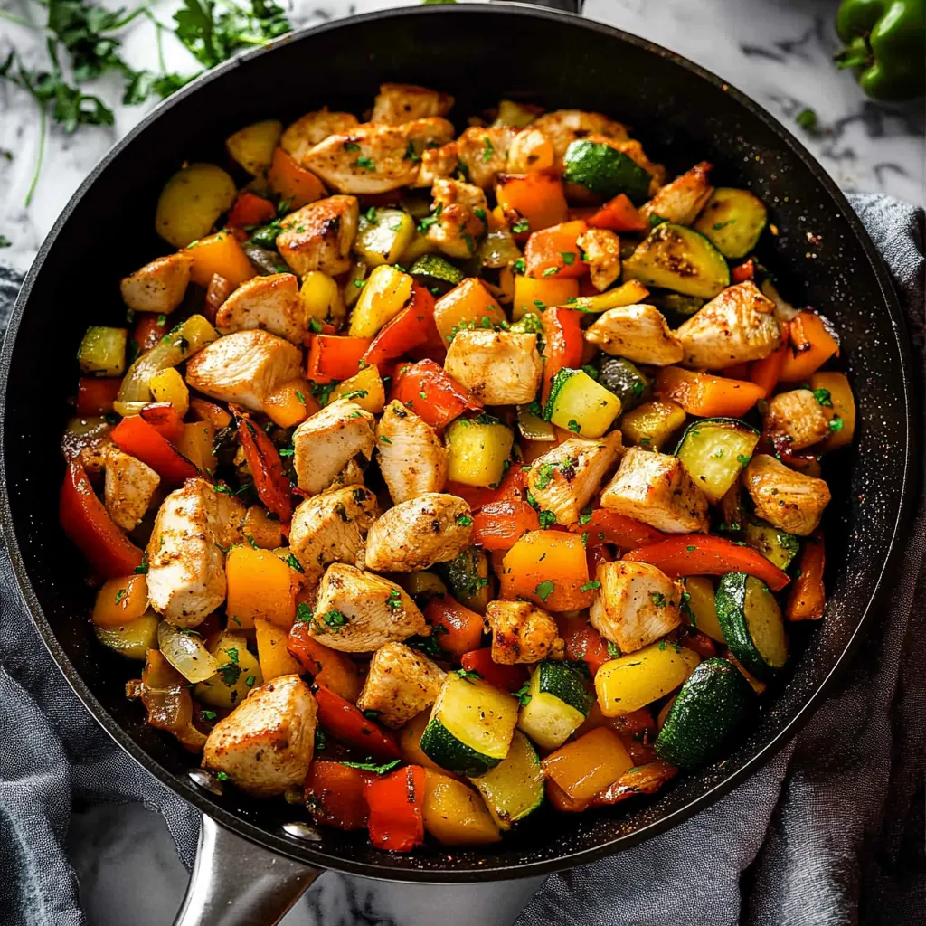 Pollo con Verduras en Sartén