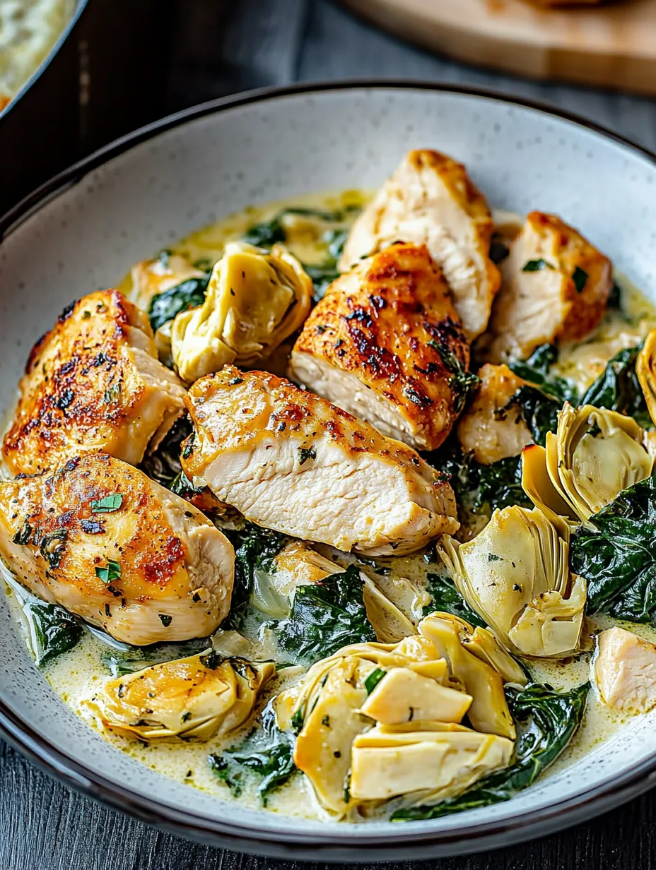 Pollo con Espinaca y Alcachofa
