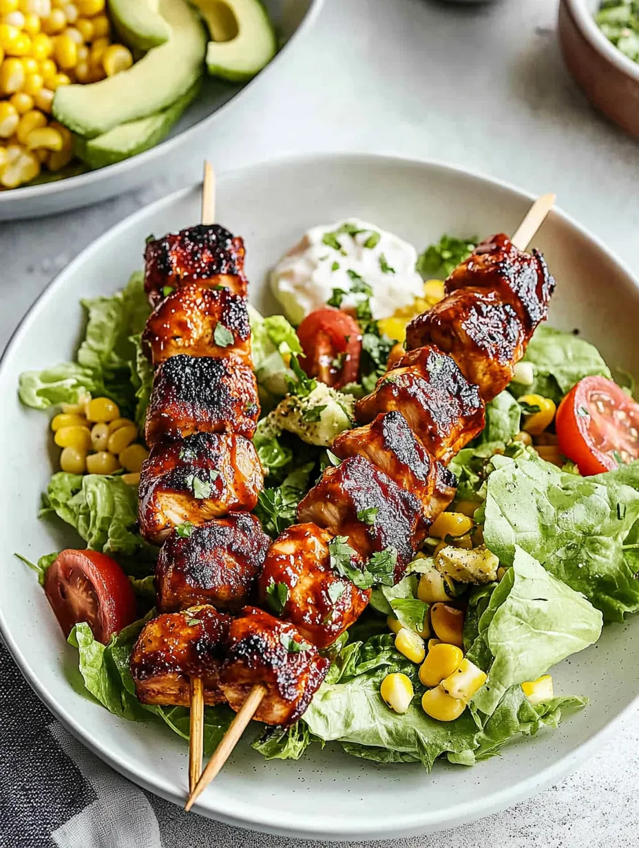 Ensalada Casera con Pollo BBQ y Brochetas