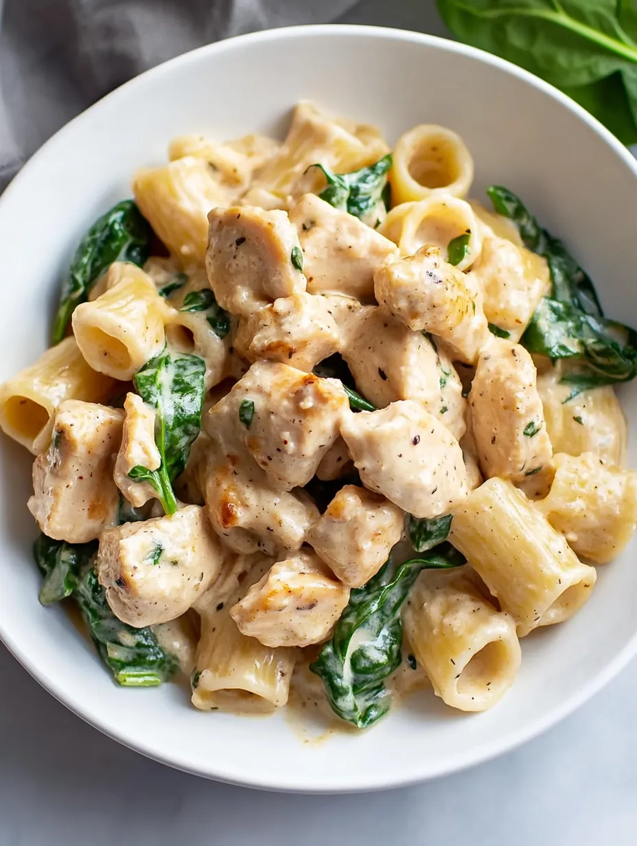 Pasta con Pollo y Espinaca Fácil