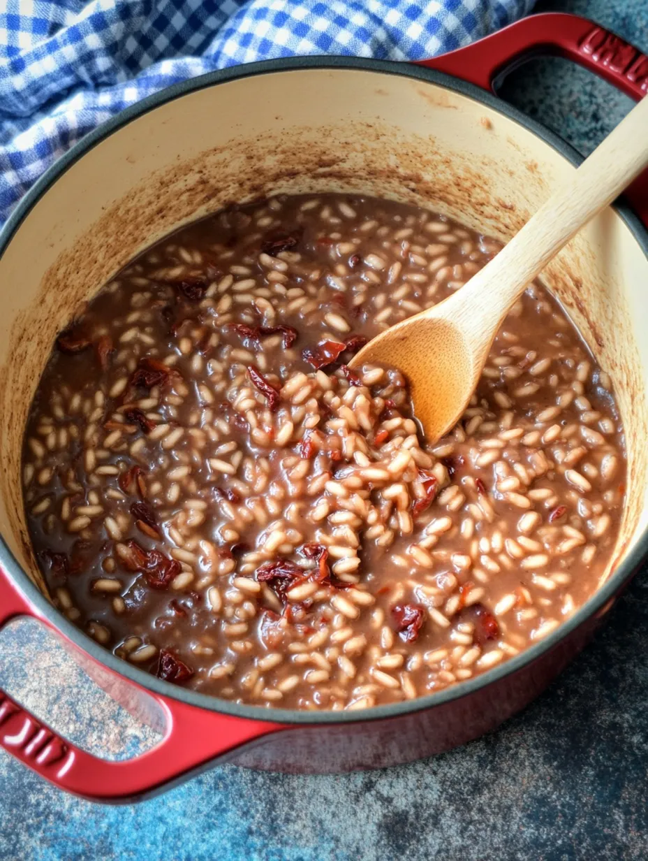 Risotto de vino tinto y cebolla caramelizada – Cálido y cremoso