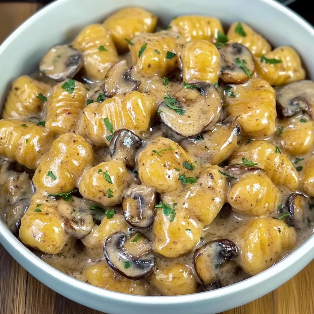 Gnocchi cremosos con champiñones y speck