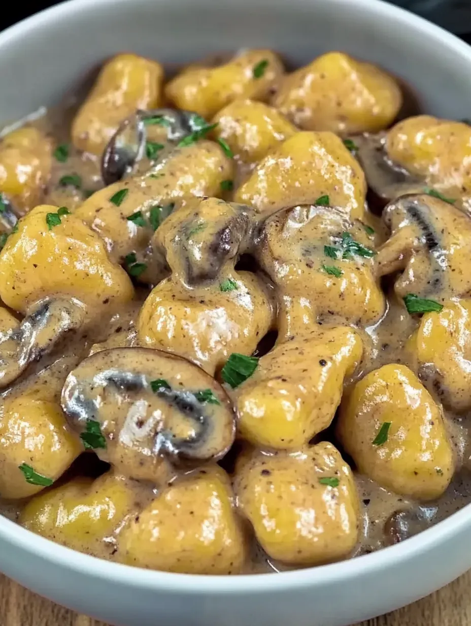 Gnocchis cubiertos de crema de champi y tocino – Fácil y sabroso