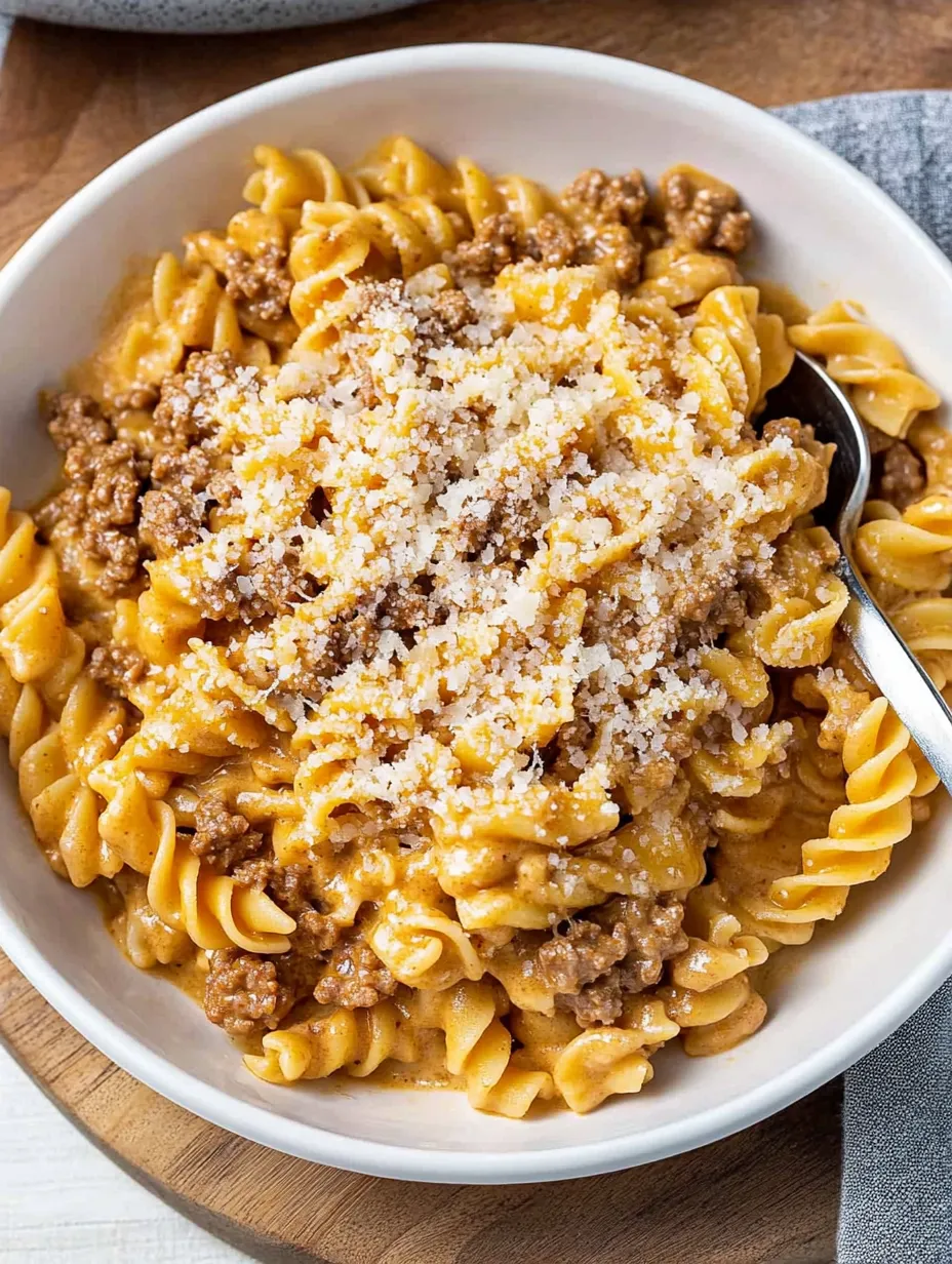 Pasta cremosa con carne en una sola olla