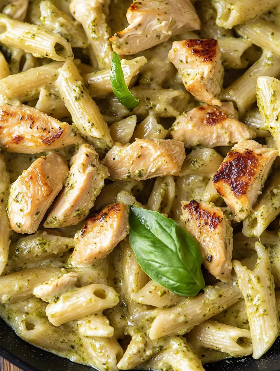 Pasta cremosa con pollo y pesto casero