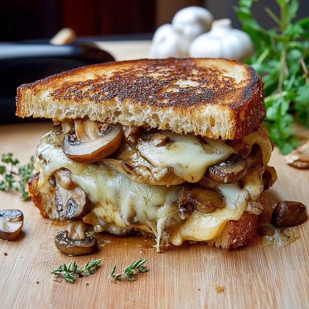 Sándwich de queso fundido con champiñones