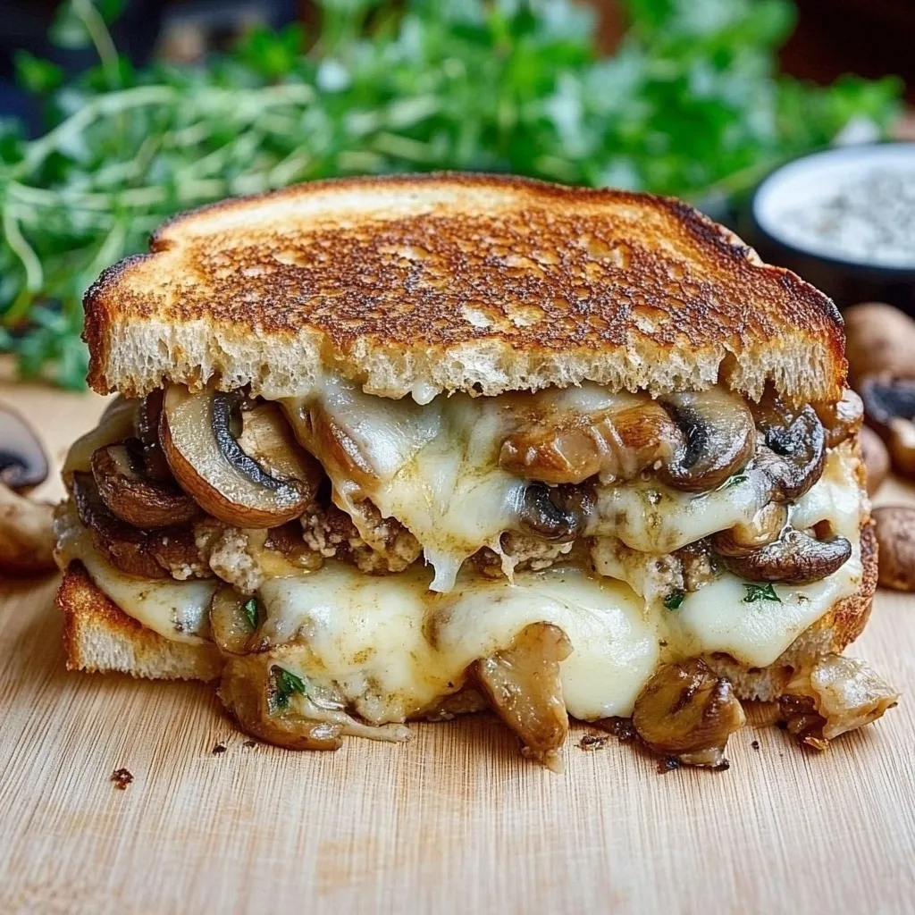 Sándwich casero de queso fundido con champiñones