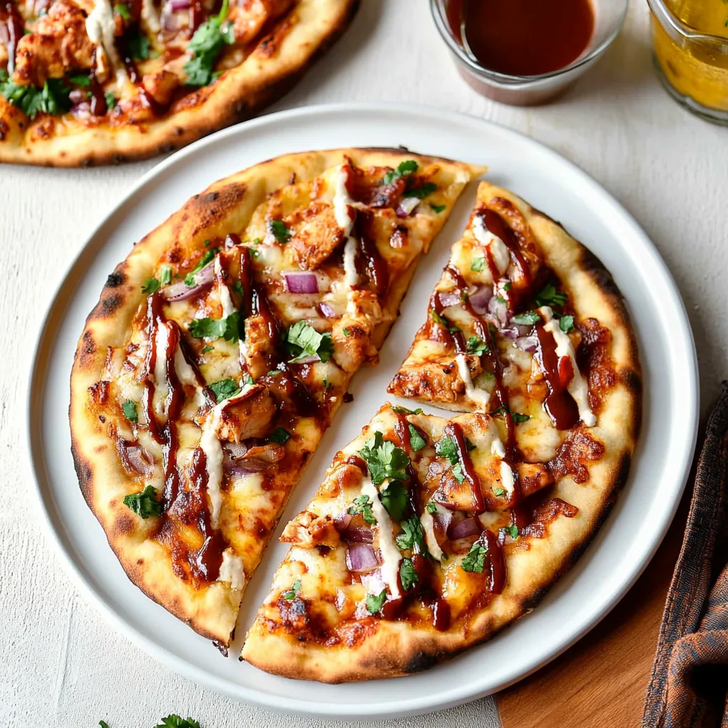 Pizzas Caseras de Naan con Pollo Barbacoa