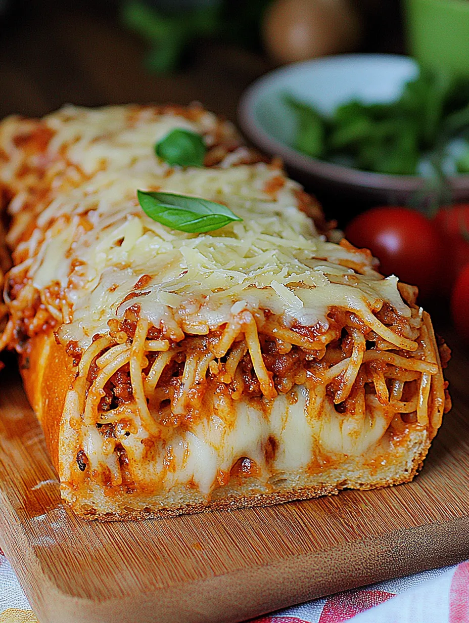 Pan de ajo casero relleno de espaguetis