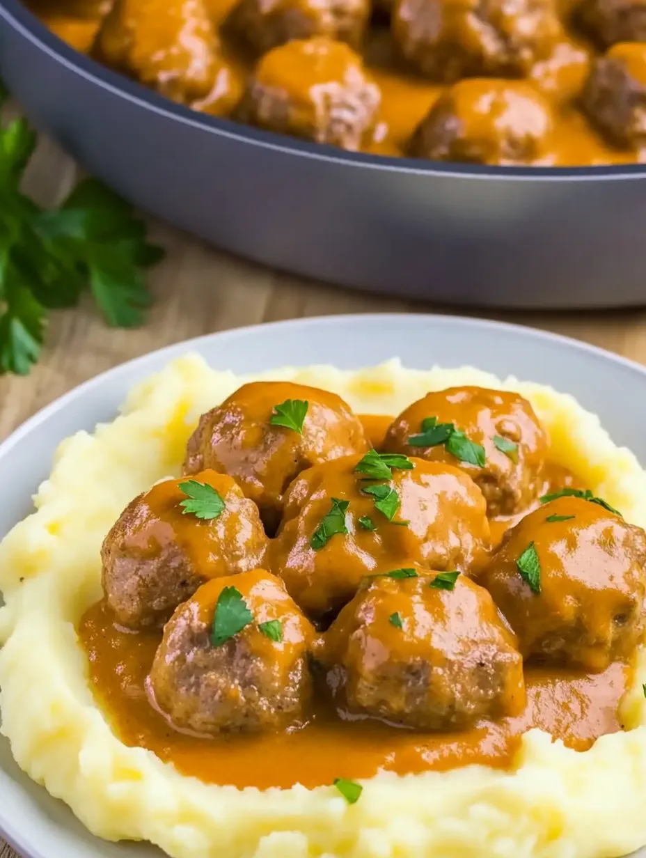 Albóndigas en salsa de nata con esponjoso puré de patata
