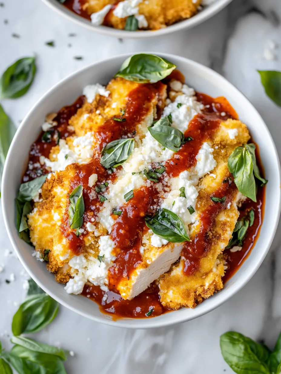 Bol de Pollo Parmesano con Queso Cottage Casero
