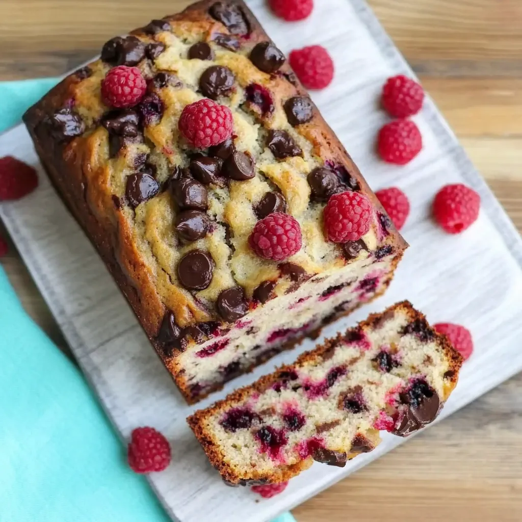 Pan de Plátano con Frambuesas y Chocolate