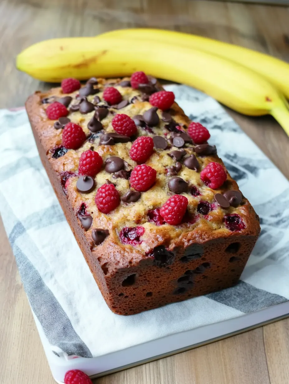 Pan de Plátano con Frambuesas y Chocolate Negro