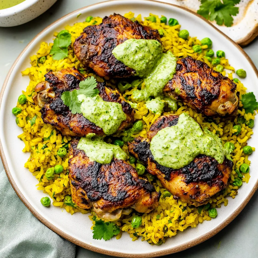 Pollo y arroz peruano con salsa verde