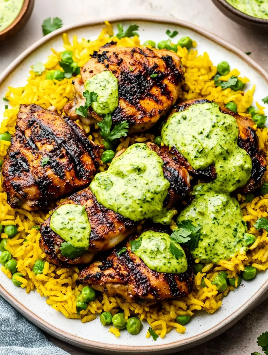 Pollo Peruano y Arroz con Salsa Verde Plato